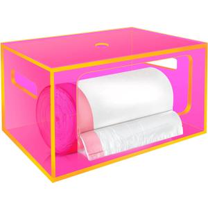 Stackable Trash Bag Holder Dispenser Under Sink Extra Large Acrylic Garbage Bag Storage Organizer with Top and Handles for Kitchen Laundry Room Pantry Cabinet, Neon Pink
