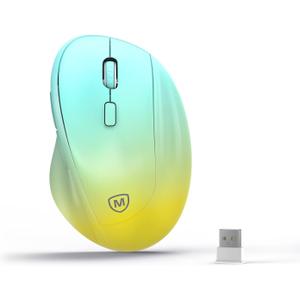 Ergonomic Wireless Mouse with USB Receiver for PC Computer, Laptop and Desktop, Ergo Mouse Vertical with Silent Clicks Long Battery Life, Up to 1600 DPI & 1 AA Battery Powered, YellowBlue