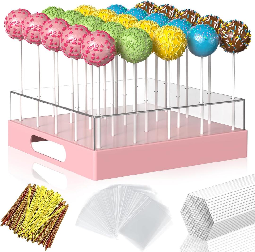 Cake Pop Stand,25 Holes Clear Cake Pops Display Holder,Cake Pop Sticks Kit, Candy Pop Holder,cake pop mold for Party,Wedding,Birthday(Light Pink,1-Pack)