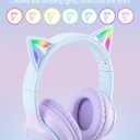 Cat Ear Bluetooth Headphones with Micphone for Kids & Adults, LED Light Up Wireless HI-FI Sound Quality, Over-Ear Headphones with Volume Control for iPhone/iPad/Laptop/PC(55H Play Time)