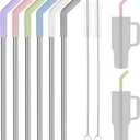 Tomorotec 40oz Straws, 13 Inch Stainless Steel Straw with Silicone Extender Tip for Stanley Adventure Quencher Tumbler 6-Pack with 2 Brushes, 0.35" Diameter Straws Food Grade BPA-Free Colorful Set (Multicolor)