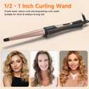 Tapered Curling Wand 1/2-Inch to 1-Inch Tourmaline Ceramic Barrel Professional Wand Curling Iron for Short Medium Long Hair Two Temperature Settings Dual Voltage Auto Shut-Off