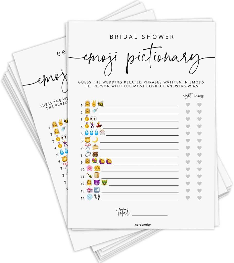 GardenCity Bridal Shower Emoji Game, Bridal Shower Games for 50 Guests, Fun Pictionary Emoji Guessing Game, Minimalist