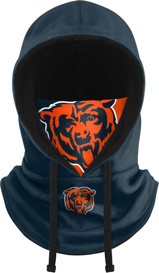 NFL Team Logo Team Color Drawstring Winter Cap Hooded Gaiter Balaclava Face Cover (One Size, Chicago Bears)