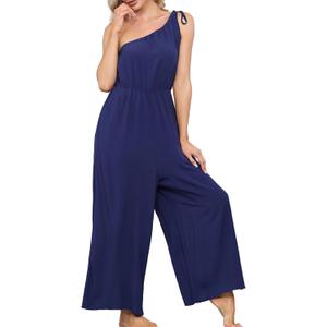 BUENOS NINOS Jumpuits for women one shoulder Waist elastic jumpsuits with Pockets (M)