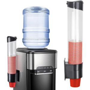 Cup Dispenser, Pull Type Wall Mount Cup Holder, Water Cooler Cup Dispenser Fits 7oz - 12oz Cups for Home Office Hospital Cups Organizer, Adhesive Paste or Screw Install (Black, Large)