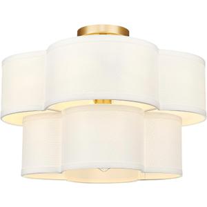 Gold Semi Flush Mount Ceiling Light, 5-Light 18" Ceiling Light Fixtures with Double Fabric Drum Shade in Quatrefoil Shape, Light Fixtures Ceiling Mount for Nursery Bedroom, AD-22007-5SF-GD