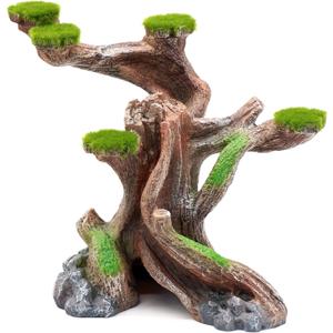 relaqcc Reptile Decor Aquarium Decorations Artificial Moss Resin Fish Tank Rocks Simulation Hollow Tree Leopard Gecko Trunk Accessories Aquarium View（Medium）