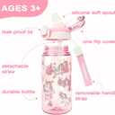 Kids Water Bottle for School or Travel, 20 Oz 2 Pack Durable Plastic Water Bottle with Silicone Straw and Pop-Up Spout Cover, BPA Free & Dishwasher Safe(Unicorn & Dinosaur)