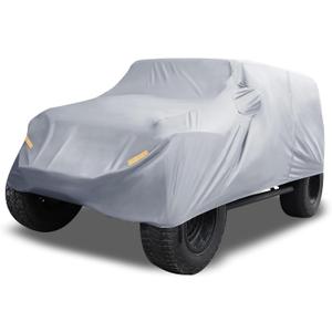 Car Cover Waterproof All Weather with Driver Door Zipper for Jeep Wrangler JK JL 2 Door 2007-2021 / Full Exterior Cover/Durable 210D Oxford Cloth / 1Pcs Gray (Silver Tone)