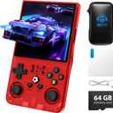 R36MAX Handheld Game Console, Retro Gaming Console with 4000mAh Battery 4.0IPS Screen, Open Source Linux System, with 64GB TF Card Portable Video Gaming Console, Transparent Ruby
