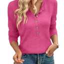TICTICMIMI Women's Button Down Shirts Long Sleeve Henley Tops Casual Tunic Blouse Hot Pink (XL)