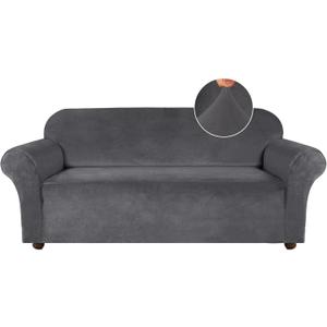Turquoize Velvet Couch Covers Stretch Oversized Sofa Cover for 3 Cushion Large Couch Cover Thick Velvet Sofa Slipcovers with Non Slip Elastic Bottom Crafted from Soft Fabric (XL Sofa, Gray)