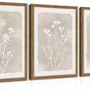 Framed Boho Botanical Flower Wall Art Set of 3, Vintage Minimalist Neutral Floral Wall Decor Paintings, Rustic Farmhouse Wildflower Artwork Prints Picture for Living Room Bedroom Bathroom 16x24 Inch