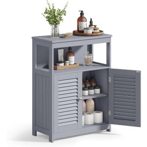 VASAGLE Floor Storage Cabinet, Freestanding Storage Unit with Double Shutter Doors and Adjustable Shelf, for Living Room, Bathroom, Entryway, Kitchen, Dove Gray UBBC040G02 (11.8"D x 23.6"W x 31.5"H)