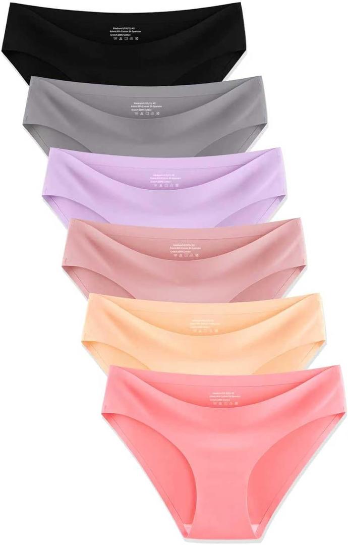 MISSWHO Seamless Womens Underwear Bikini No Show Soft Comfortable Invisibles Briefs Low Rise Hipster Panties 6 Pack (L)