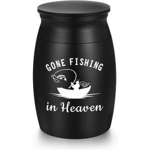 Abooxiu Small Urns for Human Ashes Keepsake 2.76 Inches Mini Urns for Ashes Memorial Small Cremation Keepsake Urn Mini Funeral Burial Decorative Urn for Adult Males Females - Gone Fishing in Heaven
