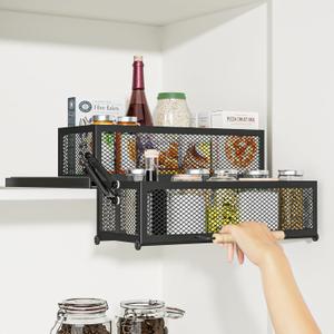 HOUSE AGAIN 2 Tier Pull Out&Down Cabinet Organizer, Drop Down Spice Rack Shelf Easy Reach for Upper Kitchen Cabinet, Slide Out Storage Basket Drawer with Handle for Pantry/Cupboard/Office, 2 Fix Mode