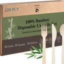 100% Bamboo Cutlery Set Disposable Compostable Utensils With Forks, Spoons And Knives - Eco-Friendly Biodegradable Party Cutlery (120 Assorted Set)