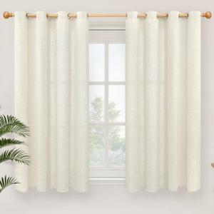 YoungsTex Short Linen Curtains 45 Inch Length, Light Filtering Drapes with Grommet Semi Sheer Privacy for Kitchen Bedroom Bathroom Window, 2 Panels, 52 X 45 Inch