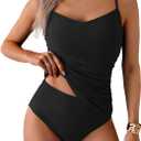 Eomenie Tankini Swimsuits for Women Two Piece Tummy Control Bathing Suit Slimming Modest Swimwear with High Waisted Bottom (Medium, Black)