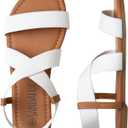 SANDALUP Elastic Ankle Strap Flat Sandals for Women (9, White)
