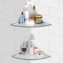 Glass Corner Shower Shelves, Tempered Floating Glass Shelves Wall Mount, Shower Caddy Organizer, Bathroom Corner Shelf with Zinc Alloy Brackets for Bathroom, Kitchen, Living Room, 9.8" x 9.8", 2 Pack, 2 PACK Without Rail