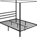 14 Inch Platform Built-in Headboard Sturdy Metal Frame Canopy Bed Frame with Four Posters, Black Queen Size