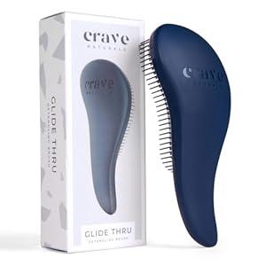 Crave Naturals Glide Thru Hair Brush - Detangler Brush for Curly, Straight, Wet or Dry Hair - Gentle Detangling Brushes for Adults, Kids, Toddlers - Hair Accessories for Women, 7.5"x3" - Blue