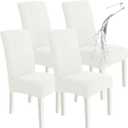 SYSLOON 100% Waterproof Chair Covers for Dining Chairs, Stretch Chair Covers Set of 4, Parson Chair Slipcovers Removable Washable Kitchen Chairs Seat Covers,Beige White