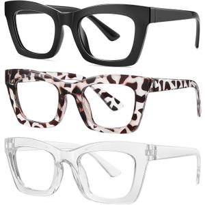Okany Blue Light Blocking Glasses for Women Men Fashion Computer Screen Gaming TV Phones Anti Eyestrain & UV Glare Glasses 3 Pack (3 Pack Black + Leopard Print + White)