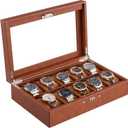 ProCase Lockable Watch Case, 10-Slot Display Storage Box with Glass Lid, Scratch-Free Velvet Lining & Combination Lock, Secure Watch Organizer for Men, Home, Office or Store Display - Brown