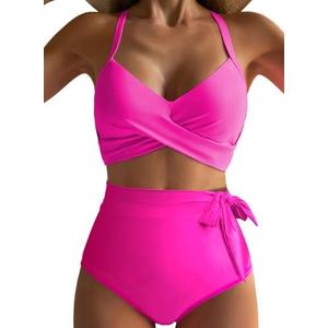 Dokotoo Women's High Waisted Floral Bikini Sets Swimsuit Suit for Women 2025 Tummy Control Bathing Suit Swimwear for Summer M