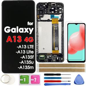 LCD Screen Replacement Touch Display Digitizer Assembly with Frame for Samsung Galaxy A13 4G A13 LTE A13 lite A135f A135u A135m 6.6 inch (NOT for A13 5G)