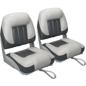Elite Folding Boat Seat Low Back Boat Chair Fold-Down Fishing Boat Seats 2 Pack, Charcoal/Light Gray