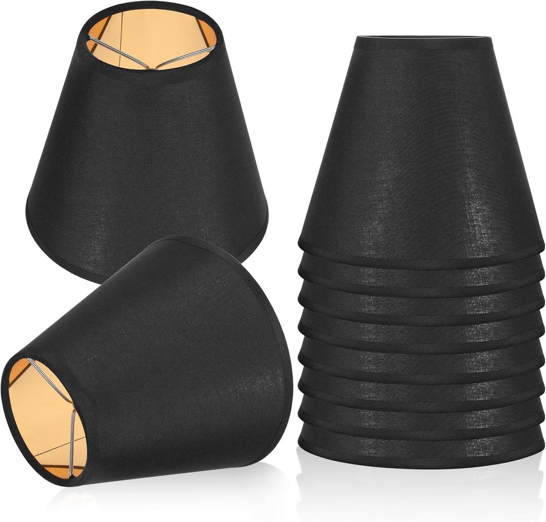 Giantree 10 Pack Clip-on Mini Chandelier Lamp Shades, 3 x 6 x 5inch Small Lamp Shade Black Barrel Fabric Lampshade Cover Natural Linen Lamps Shade Clip-on for Table Chandelier Wall Lamps (Black)