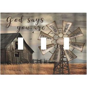 Western Barn Windmill Cabin Rustic Inspirational Quotes 3 Gang Light Switch Covers Triple Toggle Wall Plate Decorative Switchplate Electrical Faceplate for Farmhouse Bathroom Bedroom Decor
