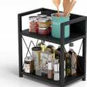 Aduanbang Coffee Bar Accessories Organizer, Seasoning Organizer, 2 Tier Wooden Kitchen Counter Shelf, Coffee Organizer Station for Countertop, Coffee Condiment Rack for Mugs, Cups, Cream, Syrup (Black)