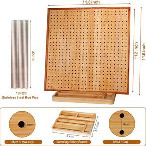 HHSarioneiro 7.8" Crochet Blocking Board with 16 Pins/Pegs, Granny Square Blocking Boards for Crochet Projects, Wooden Crocheting Accessories Gifts for Crocheters