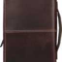 Leather Bible Cover Book Cover Planner Cover with Handle and Back Pocket (Dark Brown) Size 10.8x6.8x2 inches