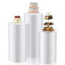 3 Pcs Cylinder Stands for Party, PVC Large Clear Cake Pedestal Stand, Round Reusable Dessert Display Tables for Birthday Wedding Baby Shower Decoration, 35. 4'' H, 29. 5'' H, 23. 6'' H White