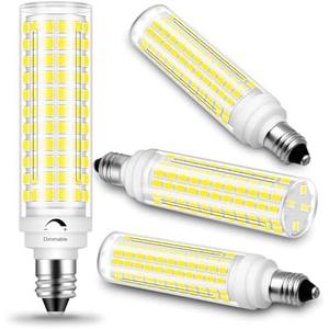 E11 LED Bulb Dimmable,100W Halogen Bulbs Equivalent,T4 Mini Candelabra LED Bulb Dimmable 10W 1000LM,Daylight White 6000K,120V 75W 100W JDE11 LED for Ceiling Fans,Chandeliers,Cabinet Lighting,4 Pack