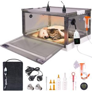 Puppy Incubator with Heating and Oxygenator, Incubator for Puppies, Kitten Incubator, Dog Incubator for Puppies, Puppy Whelping Supplies with Puppy Bed Mat, Temperature and Humidity Detection, 55L
