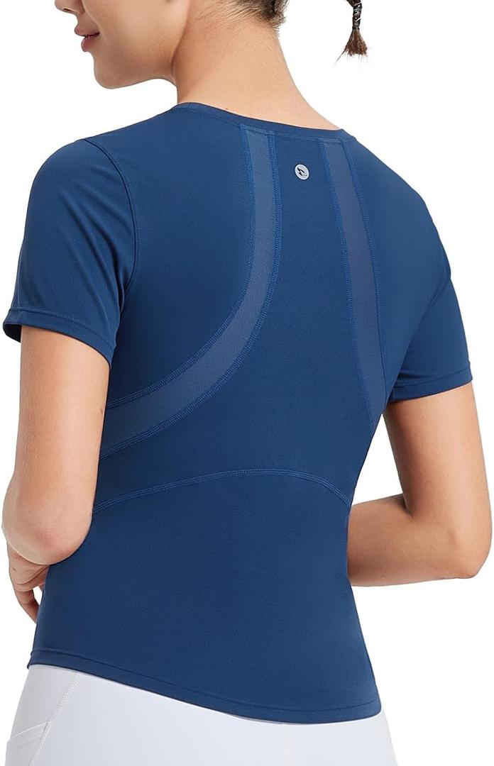 baleaf Women's Short Sleeve Workout Tops Yoga Shirts Stretchy Lightweight Athletic T-Shirts Gym Running Sports Tee (Blue, S)