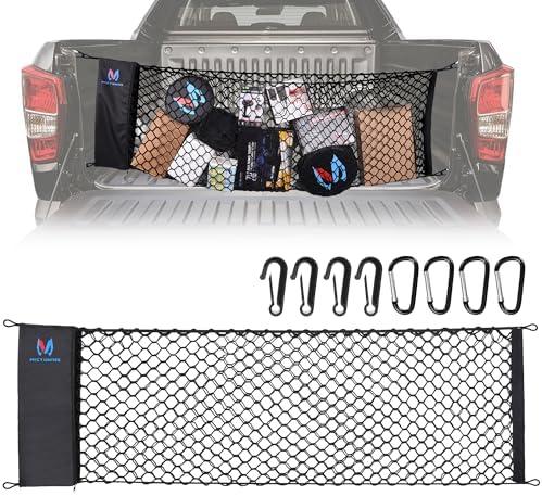 MICTUNING Truck Bed Cargo Net Highly Elastic Cargo Net with Storage Bag Small Mesh Durable Storage Organizer Compatible for 2013-2024 Chevy Silverado (16.9"" X 49"" to 62""), Black