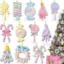 24Pcs Christmas Pastel Candy Ornaments Lollipop Xmas Tree Wooden Ornaments Peppermint Candy Cane Hanging Wood Sign Crafts Reusable Christmas Tree Decor for Holiday Party Home Decor Gifts, 12 Styles