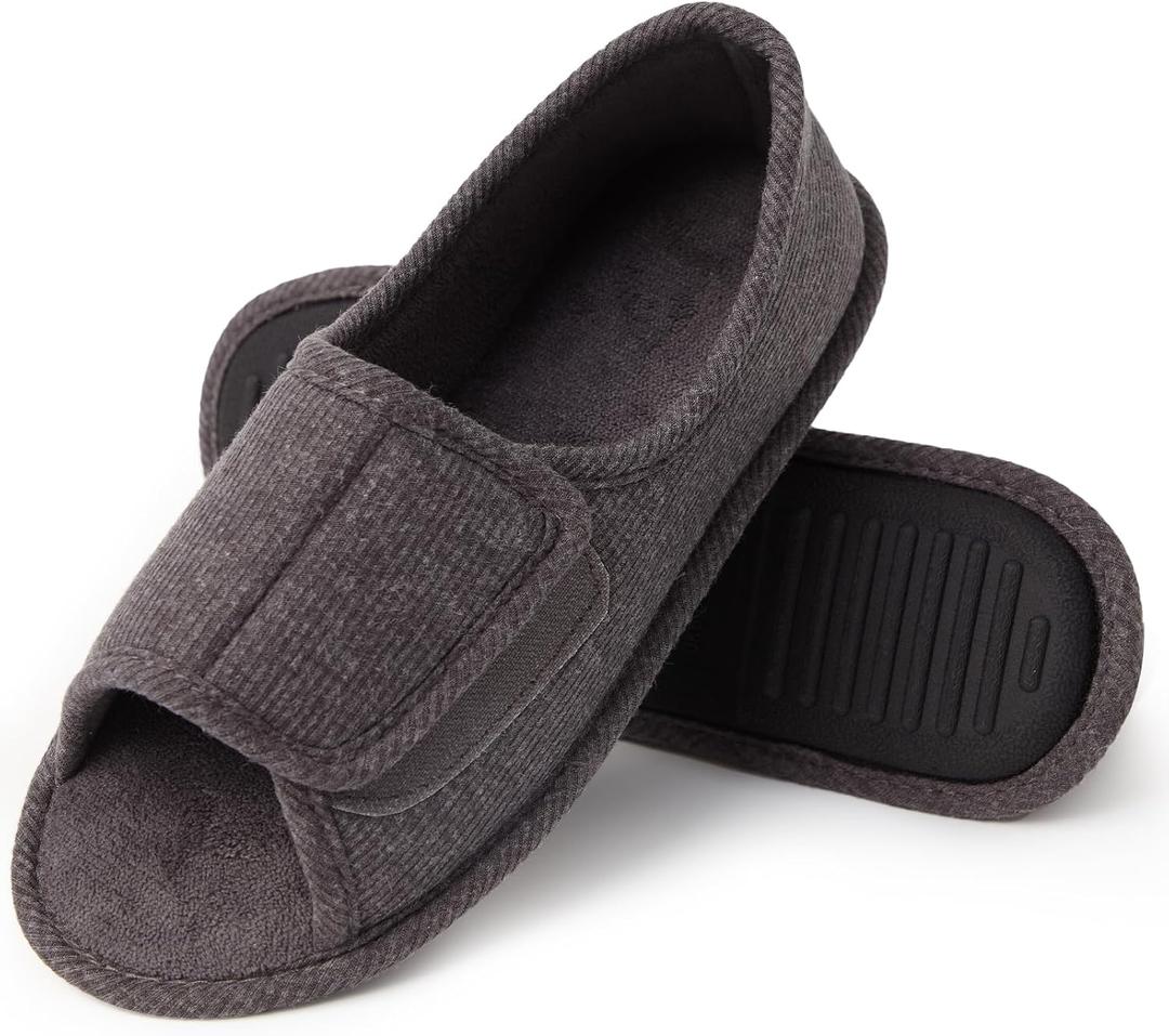 Magtoe Mens & Womens Open-Toe Adjustable Memory Foam Slippers, Comfy and Breathable House Shoes for Indoor/Outdoor (M)