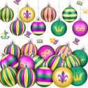 Libima 40 Pcs Mardi Gras Ball Ornaments Hanging Mardi Gras Purple Green Gold Ball Plastic Shatterproof Tree Ornaments for New Orleans Carnival Masquerade Home Indoor Party Decoration