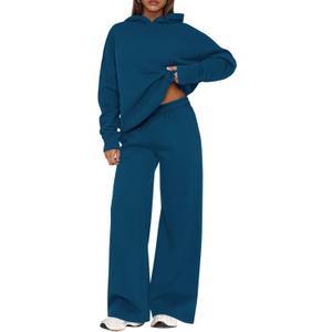 PRETTYGARDEN Womens Sweatsuits 2 Piece Set 2026 Casual Winter Long Sleeve Hoodie Loose Wide Leg Sweatpants Fall Tracksuit (Large, Dark Blue)
