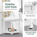 Waterproof Corner Shower Stool for Inside Shower, Poly Lumber Shower Bench Seat Chair, Bath Shower Stool for Shaving Legs Foot Rest with Storage Shelf, Adjustable & Non-Slip Feet, White